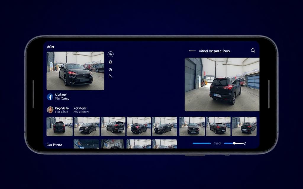 Mobile inspection screen with before and after vehicle photos uploading