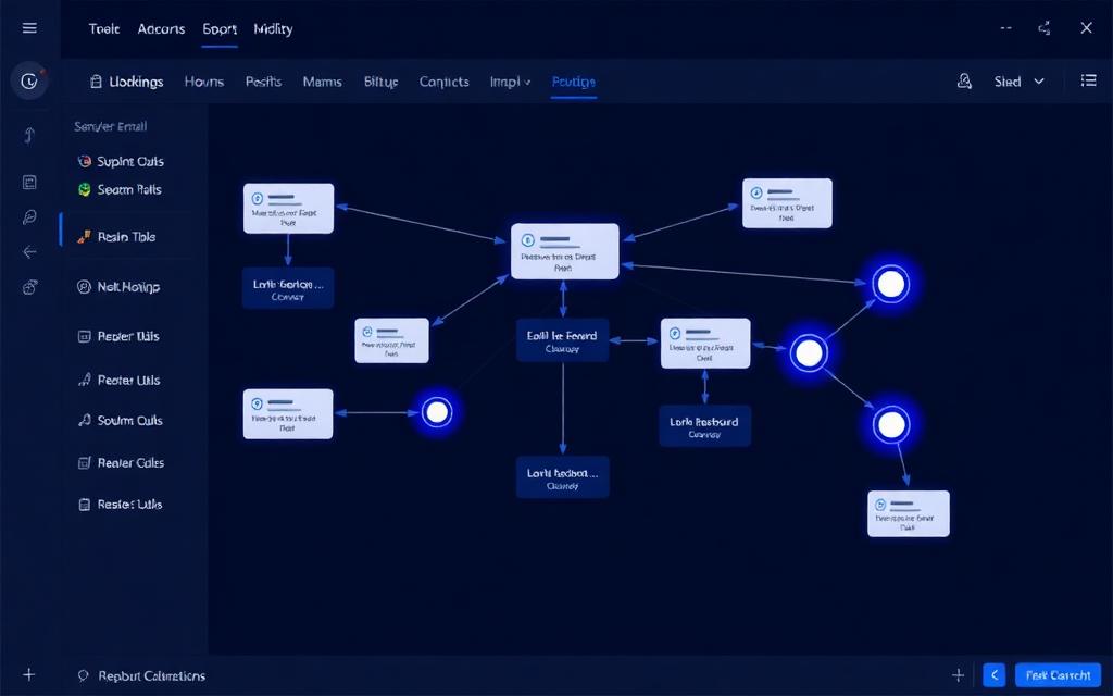 Automation workflow builder with connected email, SMS and push nodes