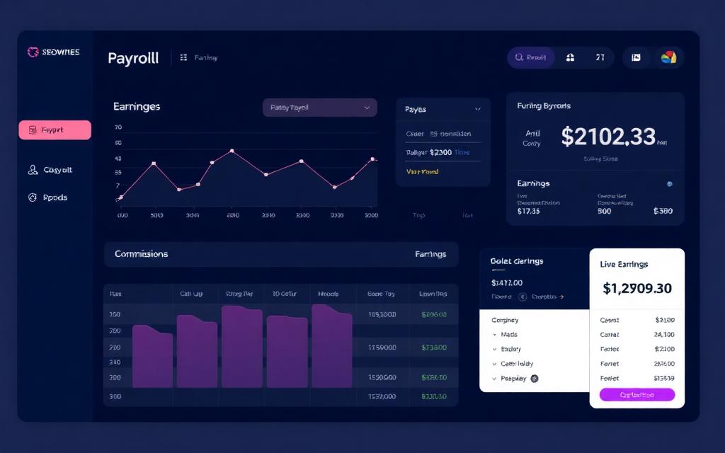 Payroll dashboard with earnings chart and live daily earnings card